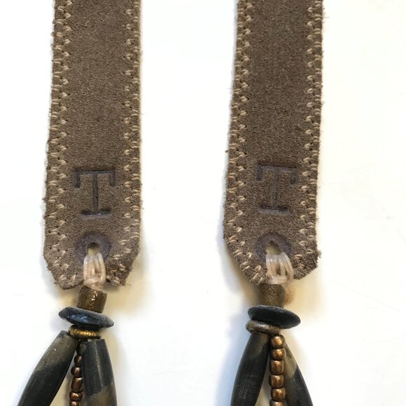 Twine & Twig Medallion Tribal Beaded Necklace Womens Suede Strap Brown Bronze - Picture 4 of 11